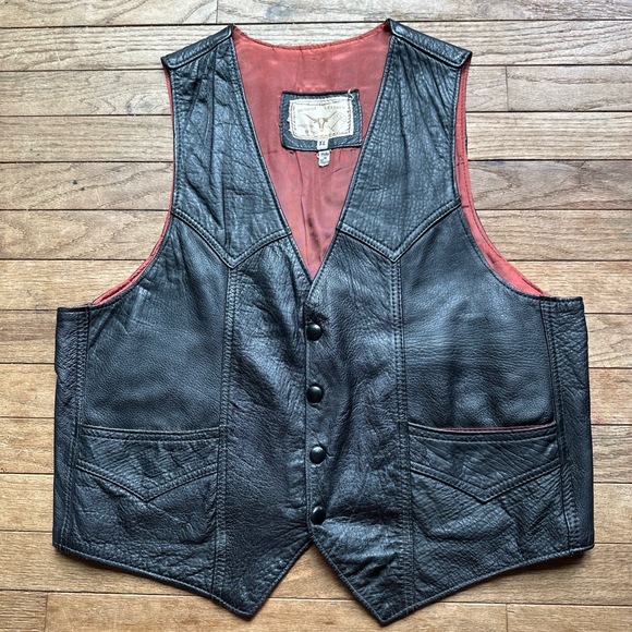 Arizona VTG Vest Mens Size XL Black Leather Button Pockets Western Retro Cowboy - Picture 1 of 11